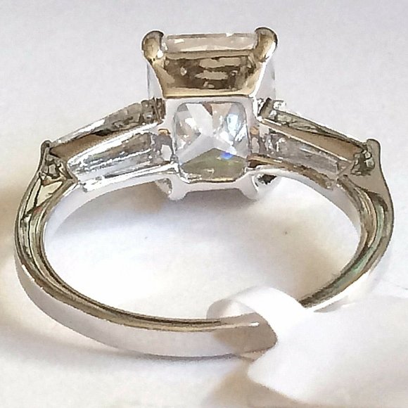 Princess Cut Engagement Wedding Ring Set Size 9 10 CZ Silver Rhodium Plated - Picture 10 of 12